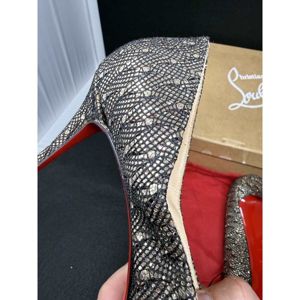 Christian Louboutin Black Lace Glitter Peep Toe Heels Red Bottom Pumps EU 39 - Picture 9 of 10